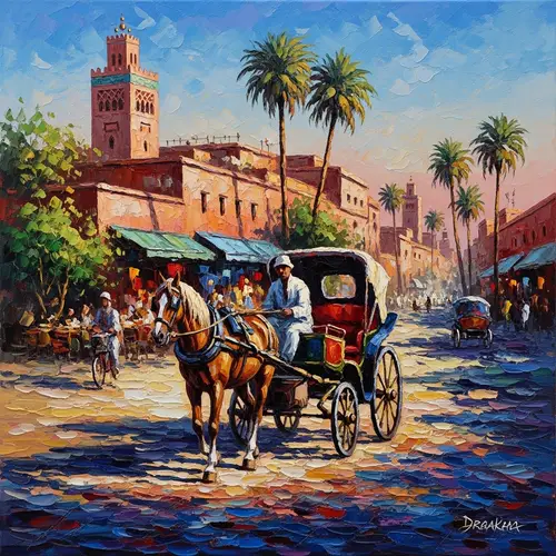 Impressionistic Impasto Oil Painting of Marrakech Carriage