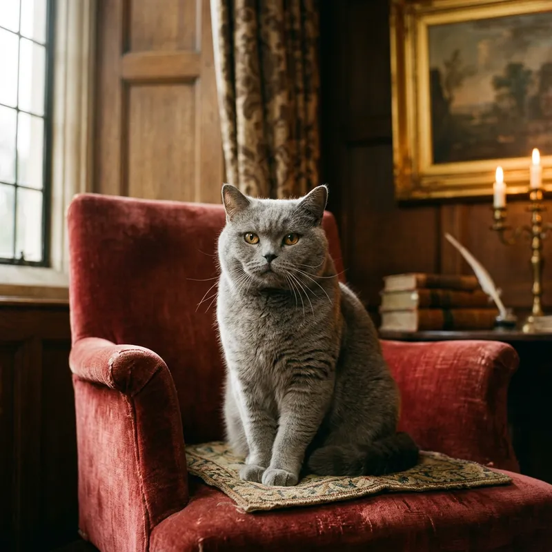Regal British Shorthair Cat in 18th-Century Portraiture Style