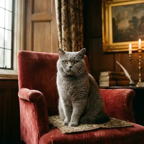 British Shorthair Cat in Traditional 18th-Century Portraiture Style