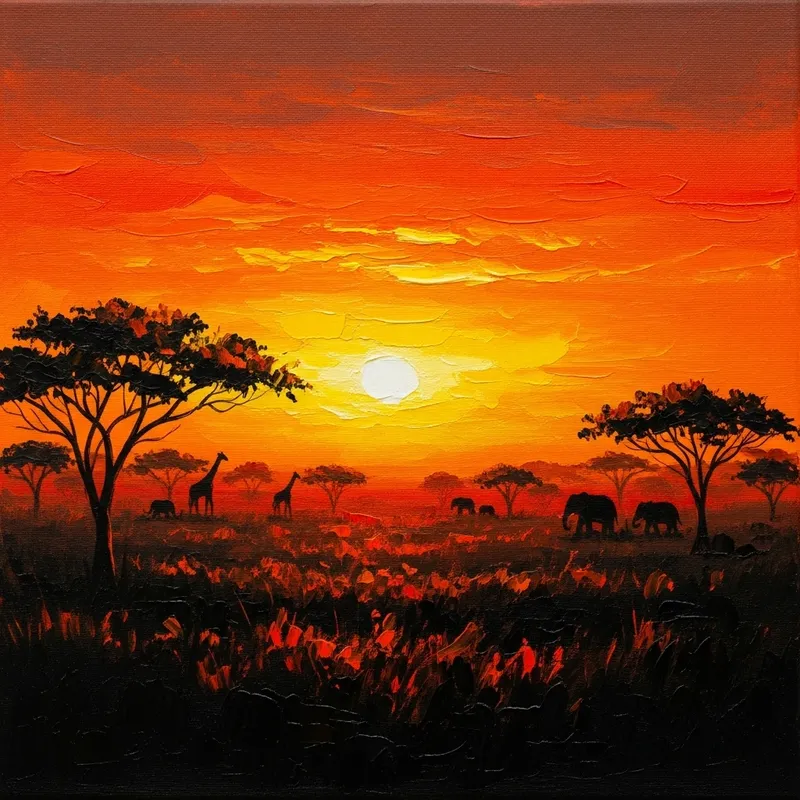 Impressionist Sunset Savanna in Black, Yellow, Orange & Red