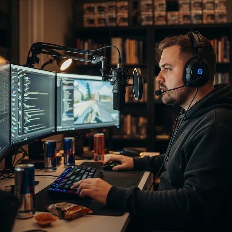 Professional Desk Setup with Microphone and Headset