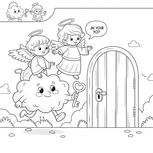 Enchanting Cloud Coloring Page with Key: Printable & Digital