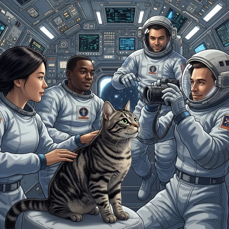Cat with Astronauts in Space