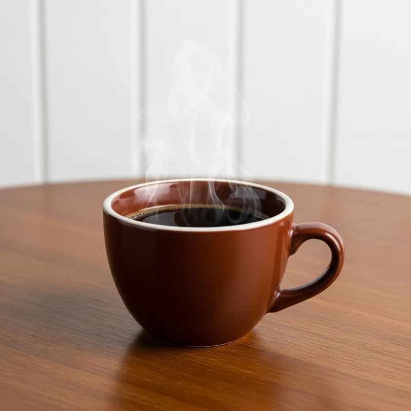 Traditional Ceramic Coffee Cup on Wooden Table | Steaming Hot Brew