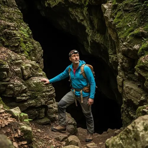 Exploring Mysterious Cave: Curious Caucasian Man