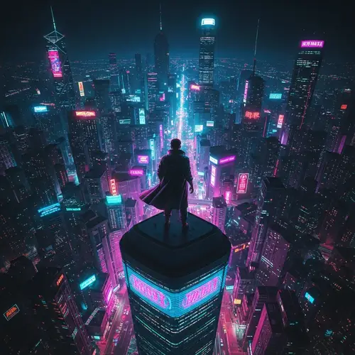 Neon Cyberpunk Cityscape - Futuristic Urban Night Scene