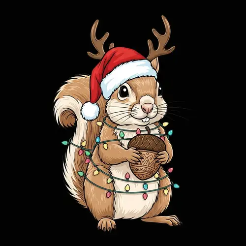 Cartoon Squirrel Illustration with Christmas Theme for T-Shirt Printing