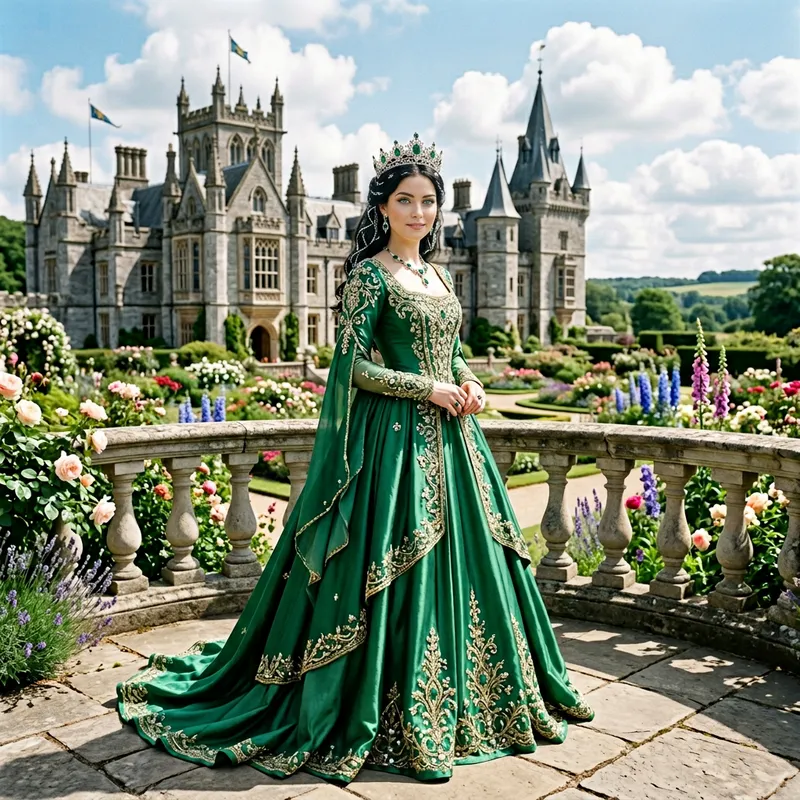 Enchanting Princess in Elegant Castle Garden Enchanting Princess in Elegant Castle Garden