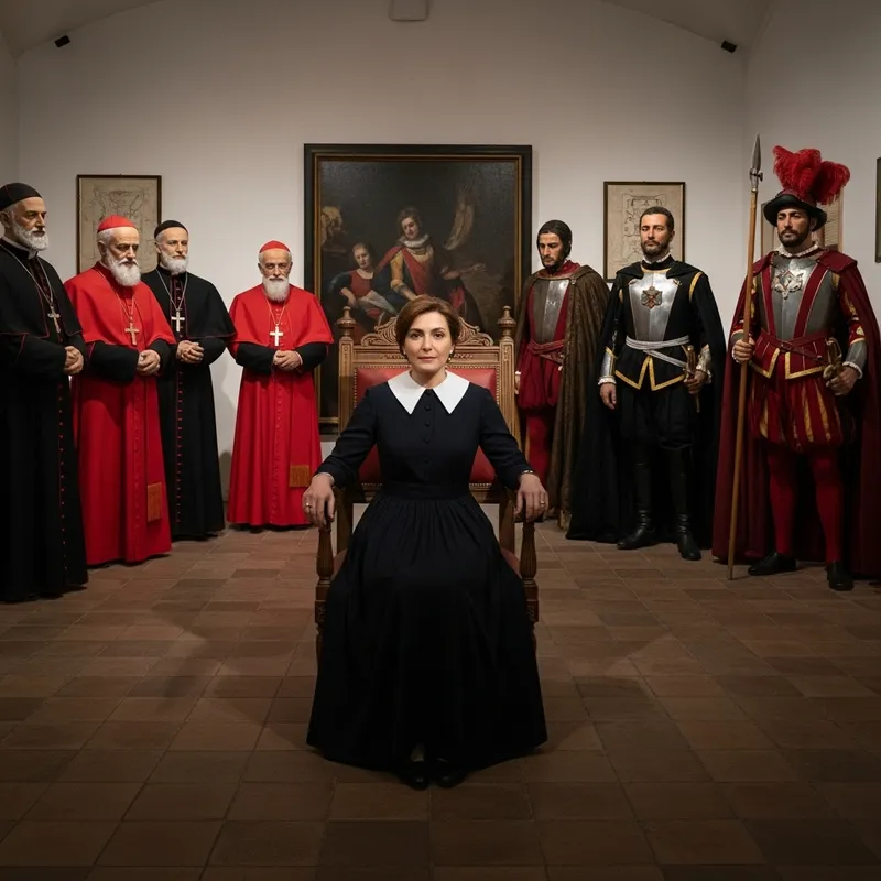 Catherine de' Medici in Black Dress at Louvre Throne
