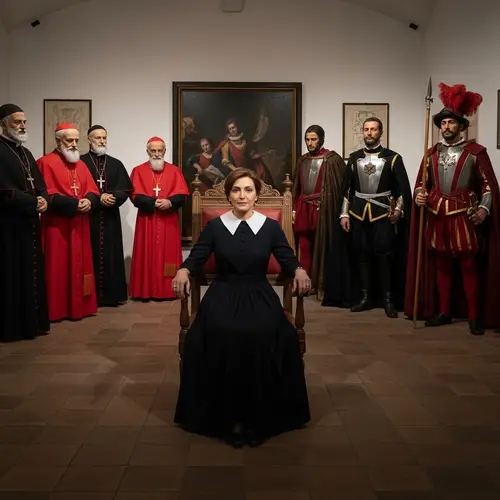 Catherine de' Medici at Louvre Throne, 16th Century Cardinal & Generals Scene