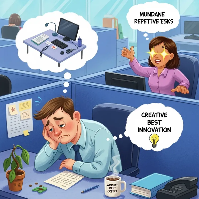 Vibrant Cartoon of an Unengaged Worker Scene