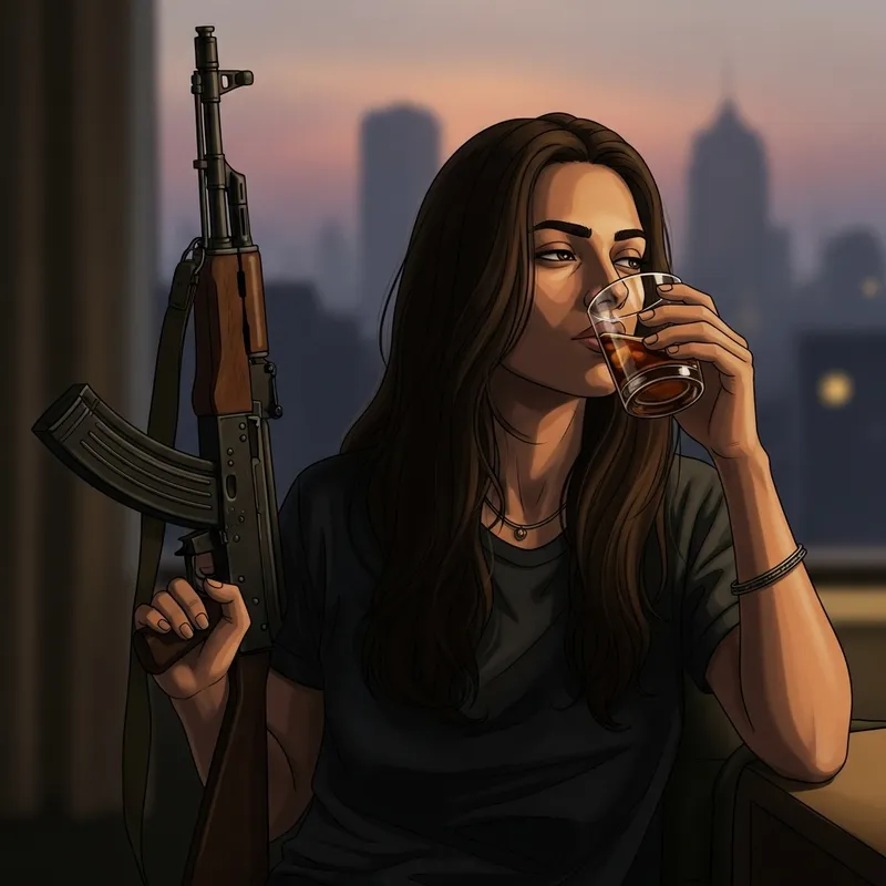 South Asian Woman with Long Hair Enjoying Drink | Urban Silhouette Scene