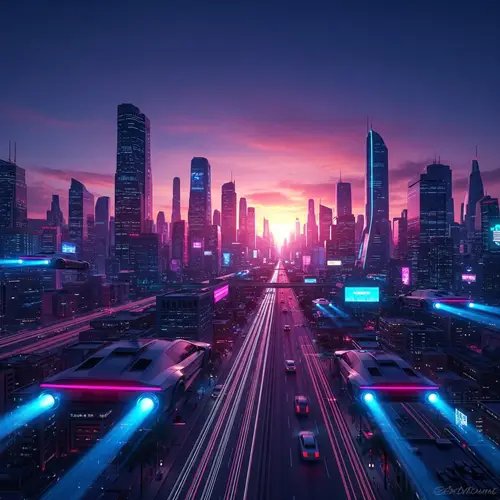 Captivating Cyberpunk Cityscape at Sunset | Futuristic Neon Urban Scene