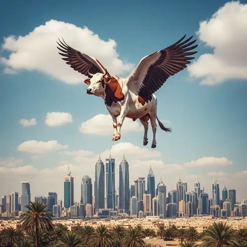 Flying Cow Soaring Over Riyadh, Saudi Arabia