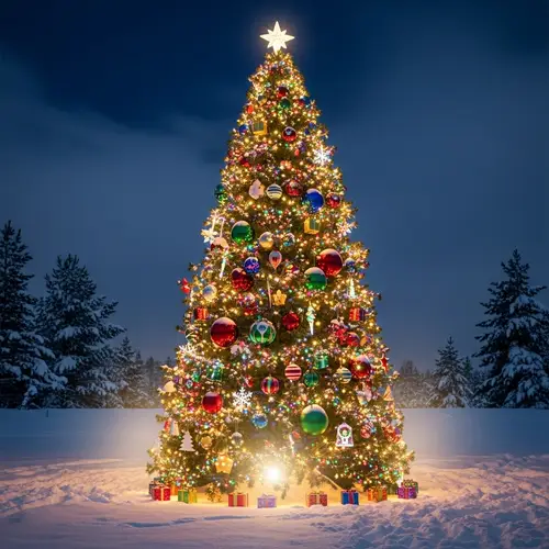 Festive Christmas Tree Decoration with Colorful Ornaments and Lights