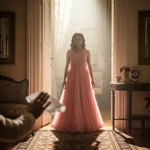 Captivating South Asian Woman in Elegant Pink Gown