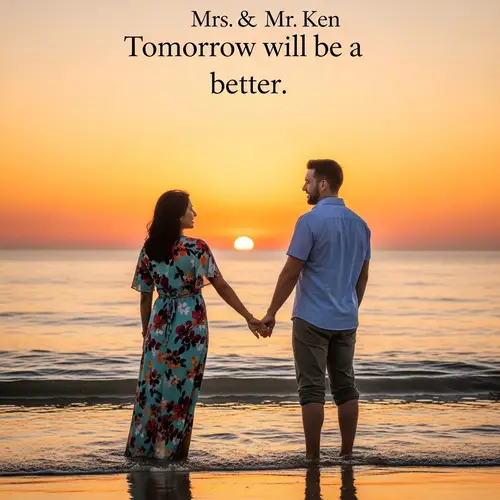 Serene Beach Sunset with Multicultural Couple - Hopeful Sunset Scene
