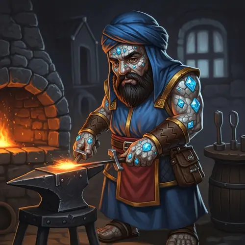 Arabic Dwarf Smith with Sparkling Diamonds and Stone-Like Aura