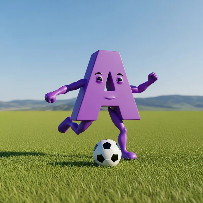 Violet Letter A Playing Football in Open Field