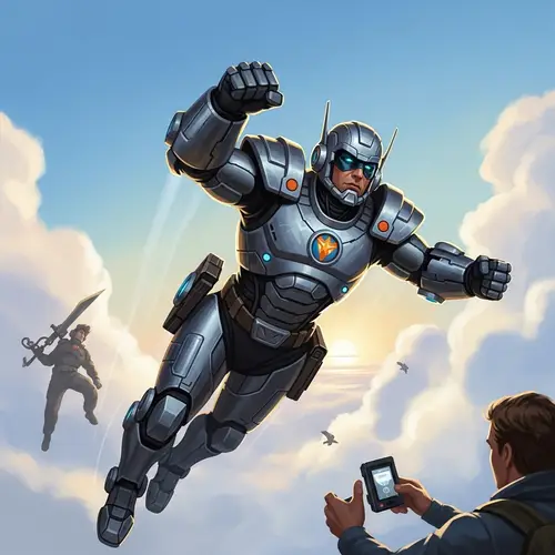 Futuristic Superhero in Action | Dynamic Sky Soar Scene