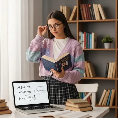 Smart Hispanic Girl in Study Room with Physics Equation