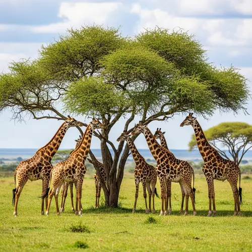 Majestic Giraffes Feeding on Green Canopy - Wildlife Photography