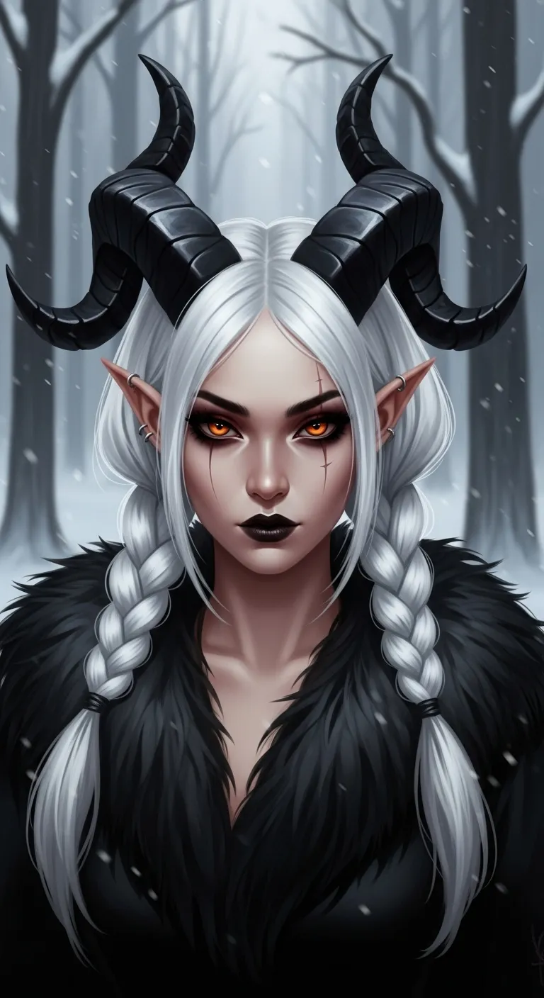 Dark & Mysterious Asian Demoness in Snowy Forest