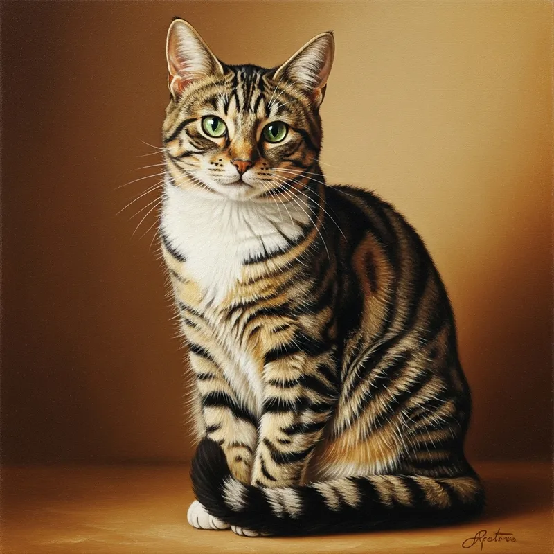 Striped Domestic Cat Oil Painting | Detailed Artwork