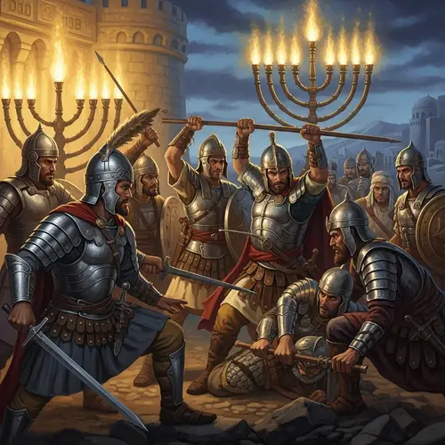 Diverse Maccabee Warriors Defending Chanukkah in Epic Battle