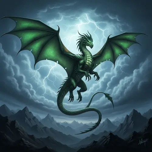 Majestic Dragon Flying Above Rugged Mountains | Dark Sky Scene