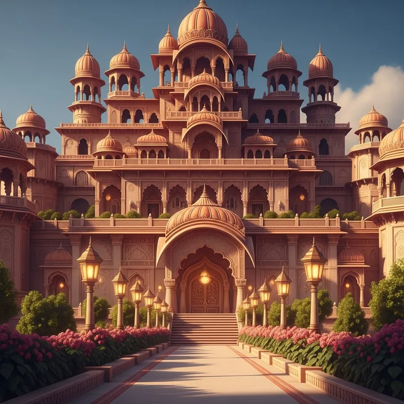 Lavishly Decorated Hindu Palace with Elegant Walkway