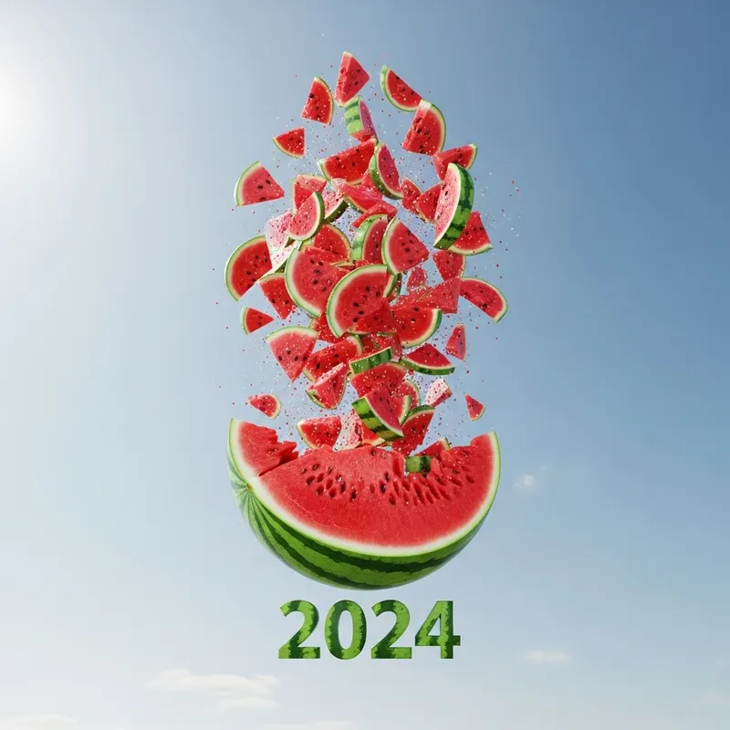 Year 2024 Explodes into Cascading Slices from Top to Bottom