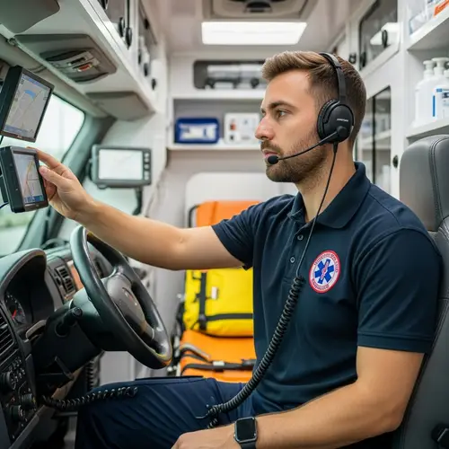 Dedicated Caucasian Male Ambulance Driver in Uniform | Find Quickest Route