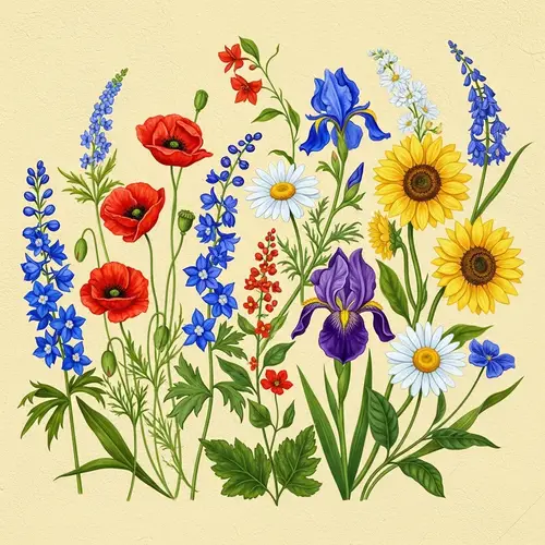 Vibrant Wildflower Mural on Neutral-Toned Yellow Wall