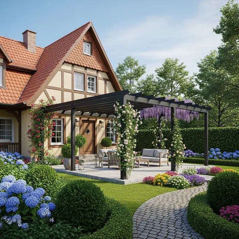 Realistic Luxury Black Aluminum Pergola | Green Garden House Germany