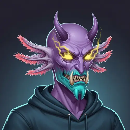 Fantastical Purple Skinned Character with Axolotl-Style Gills