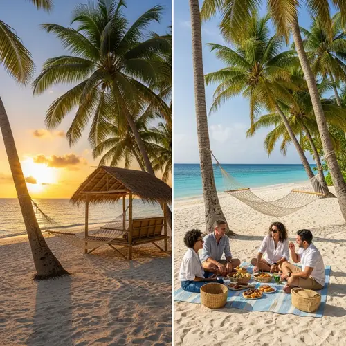 Tranquil Island Getaway: Sunset Radiance, Tropical Breeze & Beach Picnic