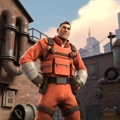 Male Muscular Character in Orange Industrial Suit | Vintage Game Setting