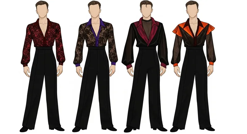 Black Latin Dance Costume Design Sketch for 4 Men