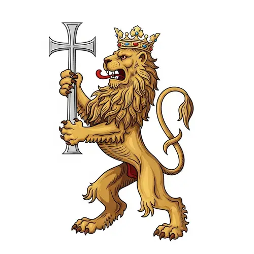 Demi-Rampant Lion Clutching Cross Crosslet | Insignia of Strength