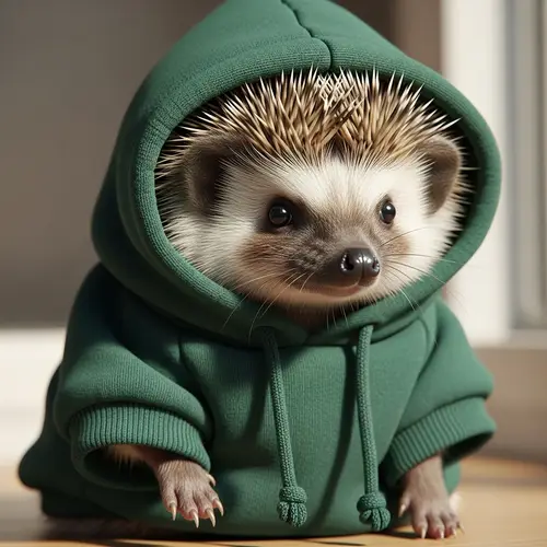 Cute Hedgehog in Dark Green Hoodie