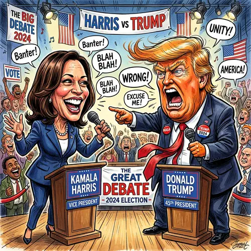 Kamala Harris and Donald Trump Caricature Art
