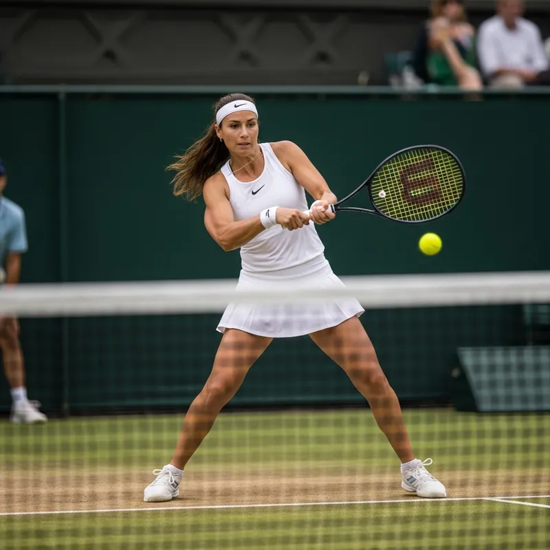 Elegant 37-Year-Old Female Tennis Player with Brown Long Hair