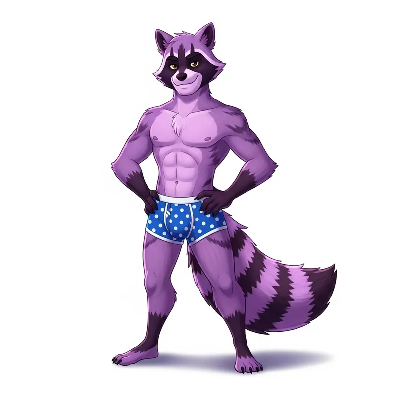 Male Purple Raccoon Demi-Human Boxers | Quirky Cartoon Style