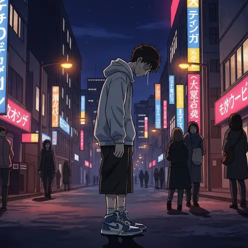 Lonely Boy in Night City Anime Scene