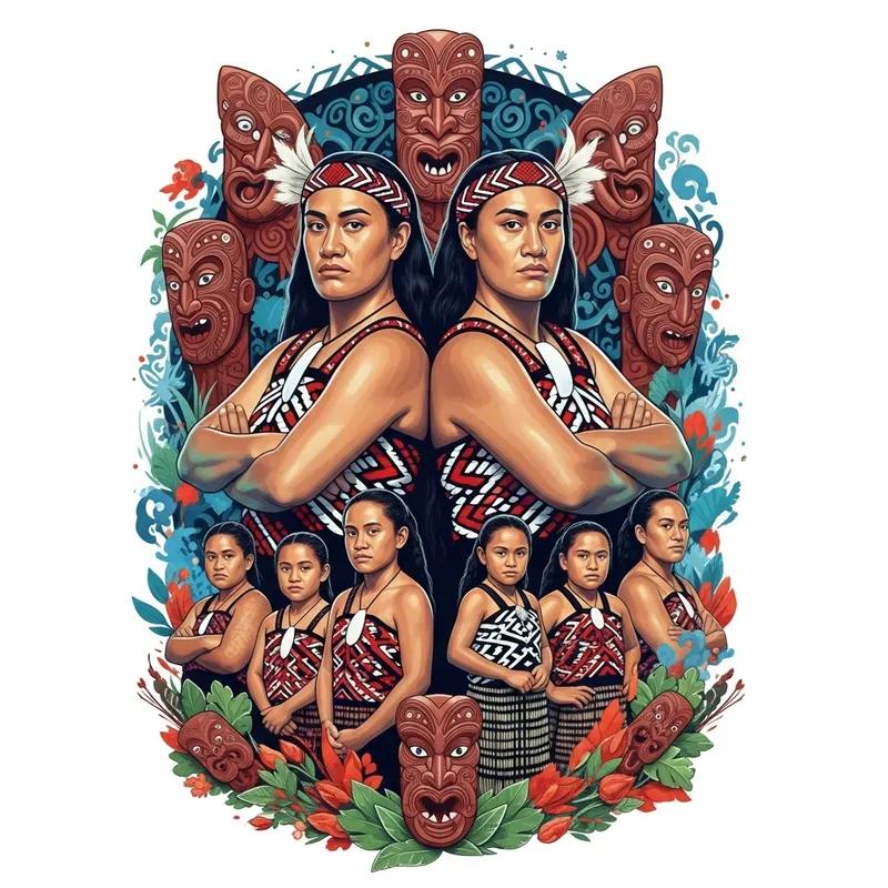 Dynamic Maori Women Portrait - Cultural Heritage Tribute