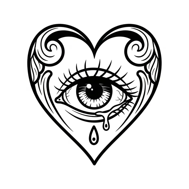 Neotraditional Heart Eye Tattoo Design