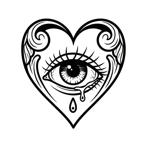 Neotraditional Heart and Eye Tattoo Design
