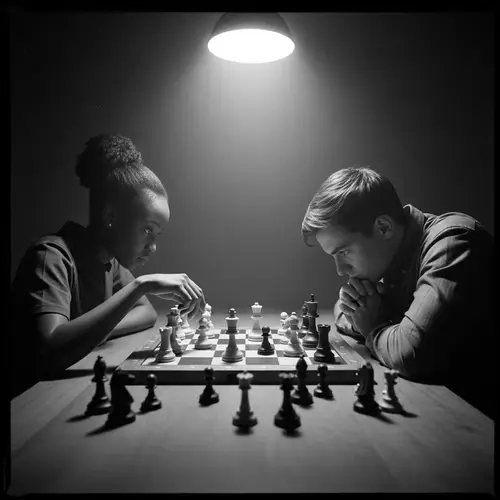 Dramatic Chessboard Scene in Surrealist Style | Vintage Aesthetic