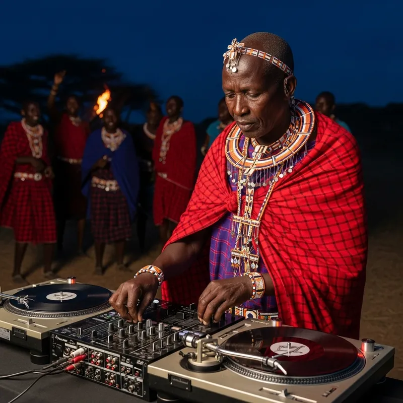 Maasai DJ Mixing Traditional Beats